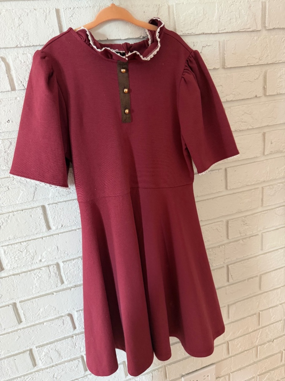 Janie and Jack Burgundy Ruffle Collar Dress with Gold Buttons
